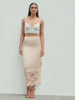 Next Satin Midi Skirt With Lace Trim Champagne Gold Best
