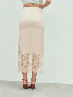 Next Satin Midi Skirt With Lace Trim Champagne Gold Best