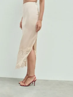 Next Satin Midi Skirt With Lace Trim Champagne Gold Best