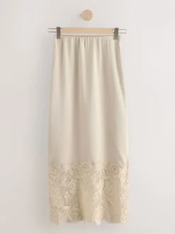 Next Satin Midi Skirt With Lace Trim Champagne Gold Best