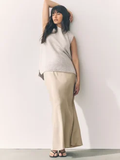 Next Champagne Gold Satin Midi Skirt Discount