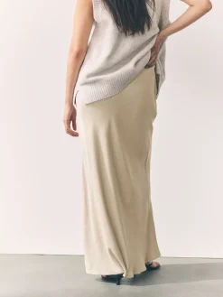 Next Champagne Gold Satin Midi Skirt Discount