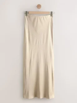 Next Champagne Gold Satin Midi Skirt Discount