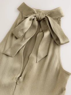 Next Champagne Gold Textured Satin Halter Sleeveless Midi Dress Clearance