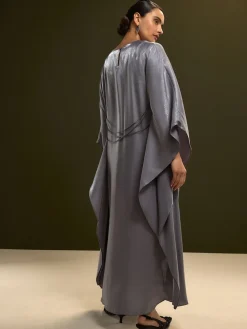 Next Kaftan Shimmer Maxi Dress Charcoal Blue New