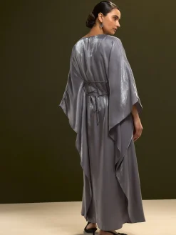 Next Kaftan Shimmer Maxi Dress Charcoal Blue New