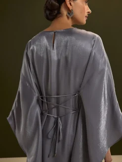 Next Kaftan Shimmer Maxi Dress Charcoal Blue New