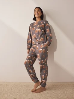 Next Charcoal Grey Hamish The Highland Cow Long Sleeve Pyjamas Hot