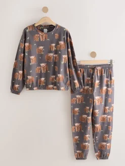 Next Charcoal Grey Hamish The Highland Cow Long Sleeve Pyjamas Hot