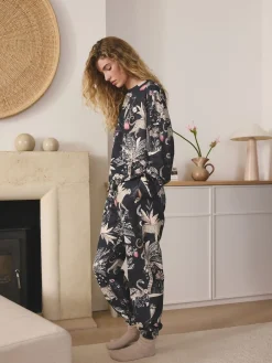 Next Charcoal Grey Leopard Long Sleeve Pyjamas New