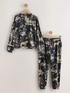 Next Charcoal Grey Leopard Long Sleeve Pyjamas New