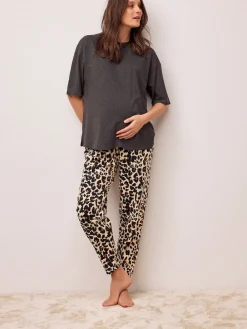Next Maternity Short Sleeve Pyjamas Charcoal Grey Leopard