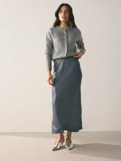 Next Charcoal Grey Satin Midi Skirt Outlet