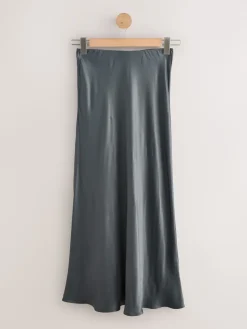 Next Charcoal Grey Satin Midi Skirt Outlet