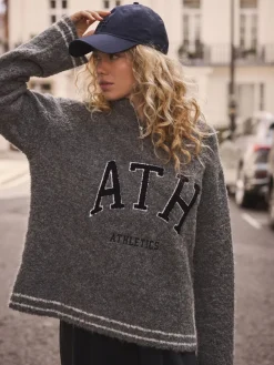 Next Charcoal Grey Sports Graphic Zip Neck Boucle Jumper Outlet