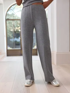 Next Charcoal Grey Supersoft Cosy Rib Wide Leg Knitted Trousers