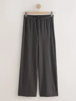 Next Wide Leg Jersey Joggers Charcoal Grey Sale