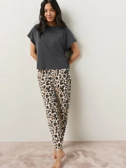 Next Charcoal Leopard Short Sleeve Pyjamas Clearance