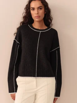 Next Charcoal Tipped 100% Lambswool N.Premium Crew Neck Jumper Sale