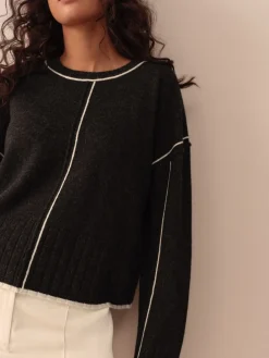 Next Charcoal Tipped 100% Lambswool N.Premium Crew Neck Jumper Sale