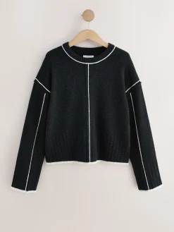 Next Charcoal Tipped 100% Lambswool N.Premium Crew Neck Jumper Sale