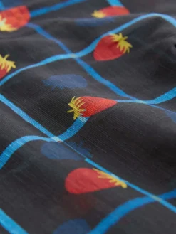 Next Lyocell Blend Collared V-Neck Shirt Checked Fruit Print Outlet