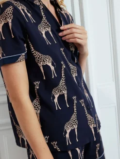 Chelsea Peers Cotton Giraffe Print Short Pyjamas Set Blue Sale