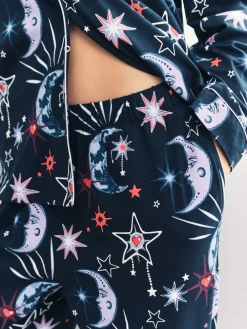 Chelsea Peers Blue Cotton Mystic Moon Print Long Pyjamas Set