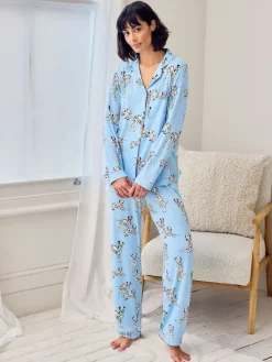 Chelsea Peers Blue Dalmation Dogs Print Long Pyjamas Set Outlet