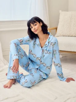 Chelsea Peers Blue Dalmation Dogs Print Long Pyjamas Set Outlet
