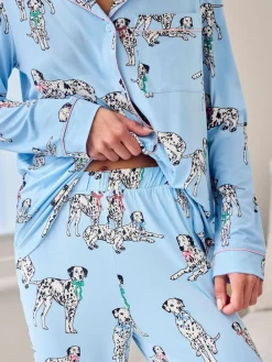 Chelsea Peers Blue Dalmation Dogs Print Long Pyjamas Set Outlet