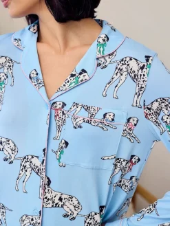 Chelsea Peers Blue Dalmation Dogs Print Long Pyjamas Set Outlet