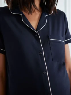 Chelsea Peers Maternity TENCEL™ Modal Short Button Up Pyjamas Set Blue