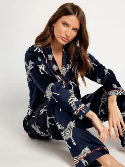 Chelsea Peers Blue Satin Zebra Print Long Pyjama Set Discount