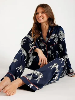 Chelsea Peers Blue Satin Zebra Print Long Pyjama Set Discount
