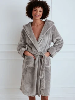 Chelsea Peers Fleece Dressing Gown Charcoal Grey Hot