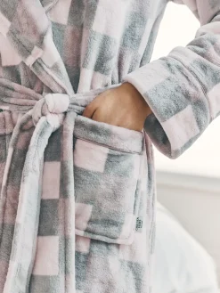 Chelsea Peers Cream Fleece Check Hooded Dressing Gown Online