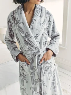 Chelsea Peers Cream Fleece Burnout Ribbon Bow Long Dressing Gown Sale