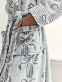 Chelsea Peers Cream Fleece Burnout Ribbon Bow Long Dressing Gown Sale