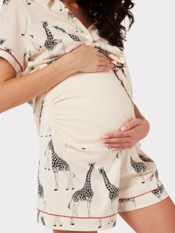 Chelsea Peers Cream GIraffe Print Maternity Short Pyjamas Set Sale