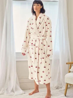 Chelsea Peers Natural Fleece Cherry Print Long Dressing Gown Best