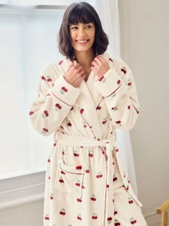 Chelsea Peers Natural Fleece Cherry Print Long Dressing Gown Best