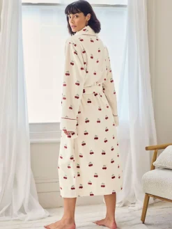 Chelsea Peers Natural Fleece Cherry Print Long Dressing Gown Best