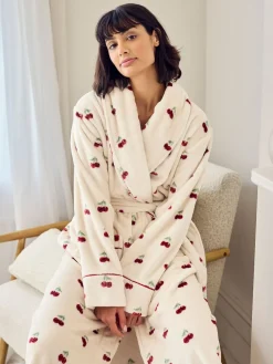 Chelsea Peers Natural Fleece Cherry Print Long Dressing Gown Best
