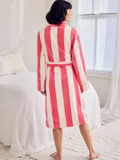 Chelsea Peers Pink Cotton Towelling Stripe Dressing Gown New