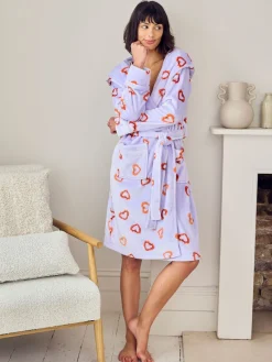 Chelsea Peers Purple Fleece Shrimp Heart Print Dressing Gown Best