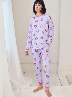 Chelsea Peers Purple Shrimp Heart Print Long Pyjamas Set Sale
