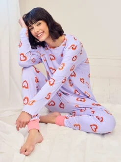 Chelsea Peers Purple Shrimp Heart Print Long Pyjamas Set Sale