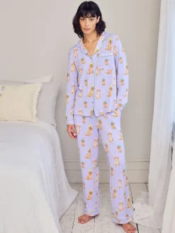 Chelsea Peers Purple Spa Dogs Print Long Pyjamas Set Sale