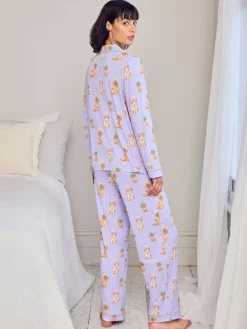 Chelsea Peers Purple Spa Dogs Print Long Pyjamas Set Sale